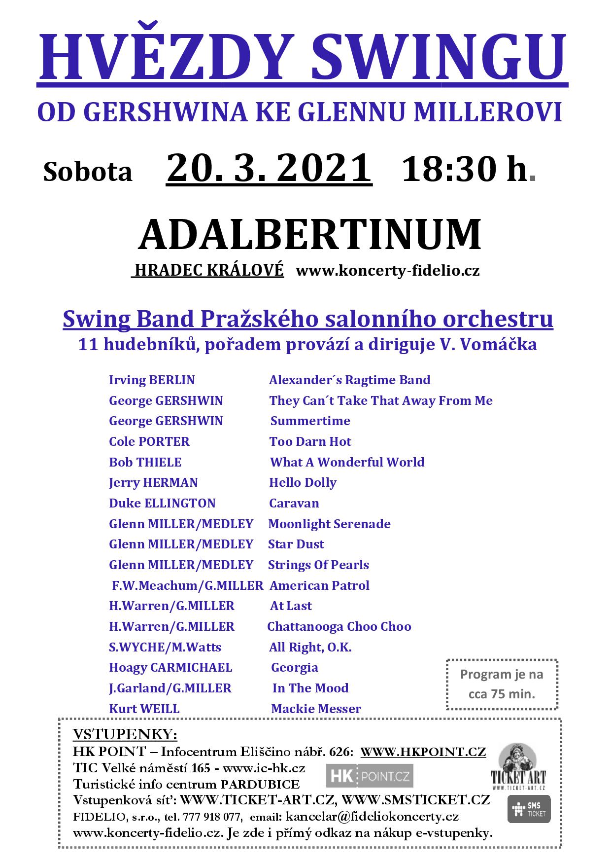 Přeložení koncertu Hvězdy swingu 21.11.-20.3.2021 Adalbertinum Hradec Králové